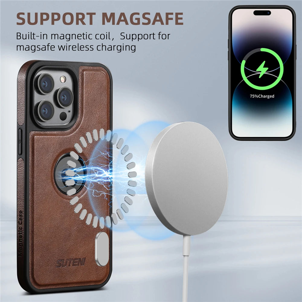 Retro Leather Magnetic Case For iPhone