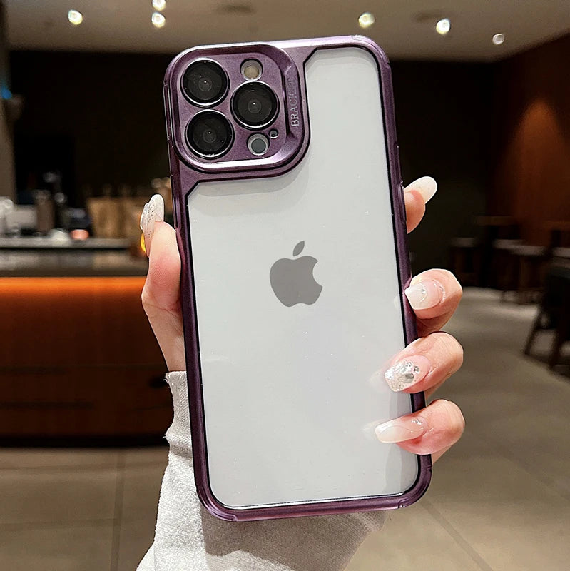 Shockproof Plating Transparent Case For iPhone