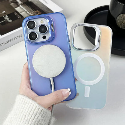 Lens Metal Stand Translucent Case For iPhone