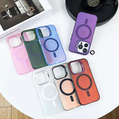 Lens Metal Stand Translucent Case For iPhone