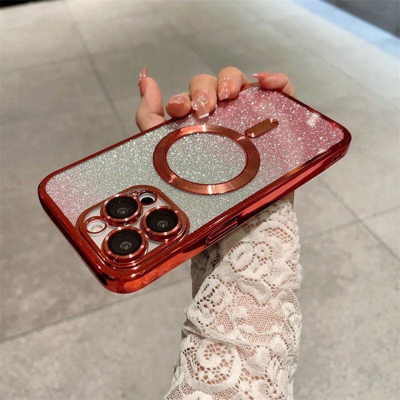 Plating Gradient Glitter Clear Case For iPhone