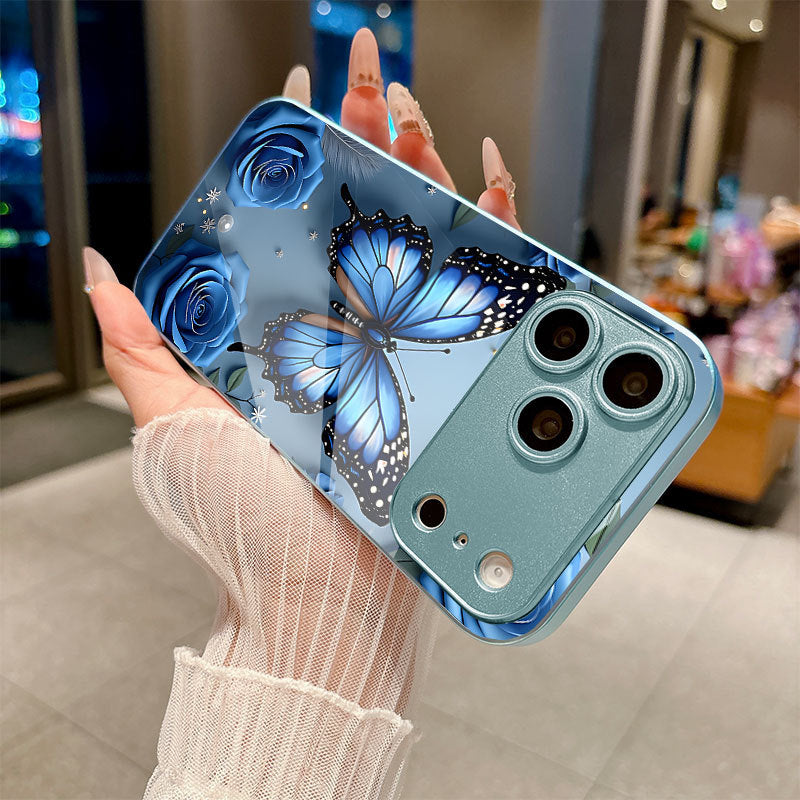 Rose-Blue Butterfly Pattern Hard Case for iPhone
