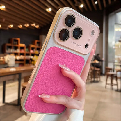 Lens Protection Leather-Textured Case for iPhone