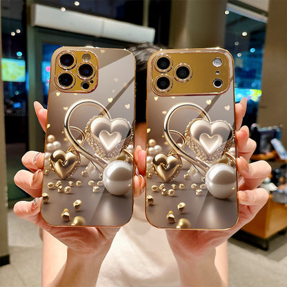 Golden Heart Pearl Pattern Hard Case for iPhone