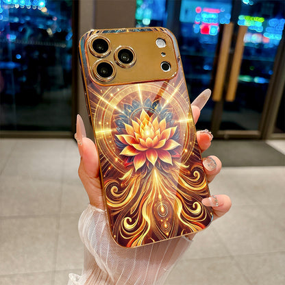 Golden Lotus Pattern Hard Case for iPhone