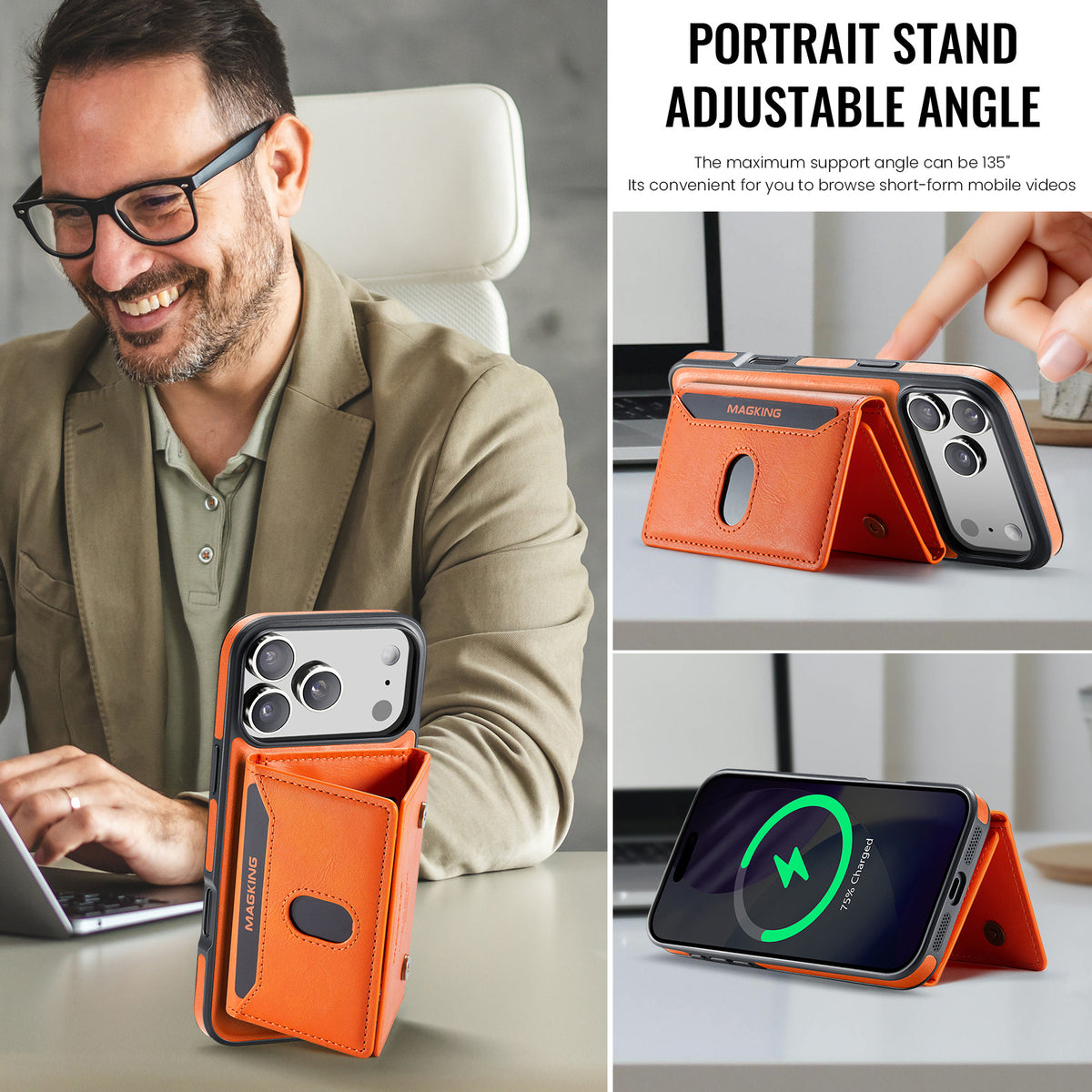 2 in 1 Magnetic Leather Wallet Case for iPhone
