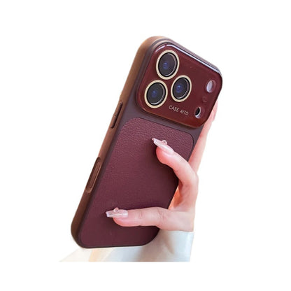 Lens Protection Leather-Textured Case for iPhone