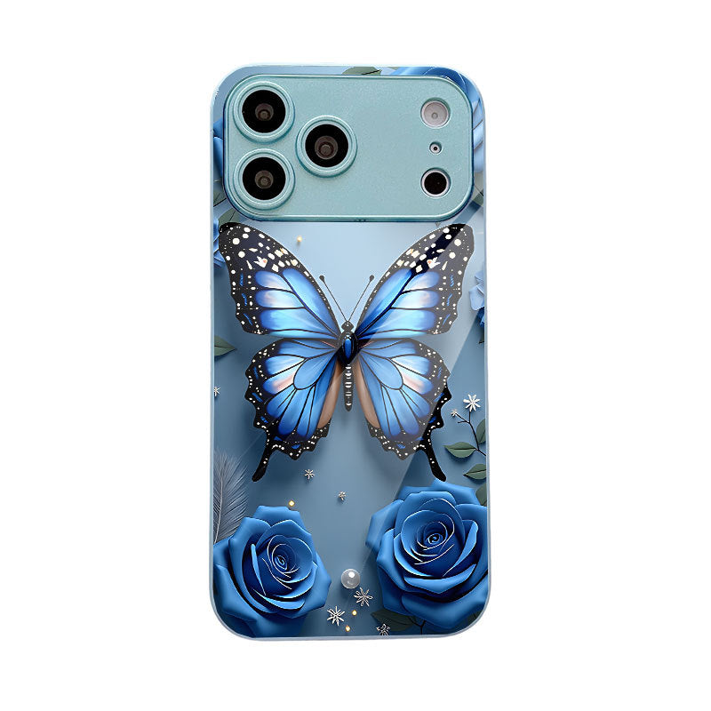 Rose-Blue Butterfly Pattern Hard Case for iPhone