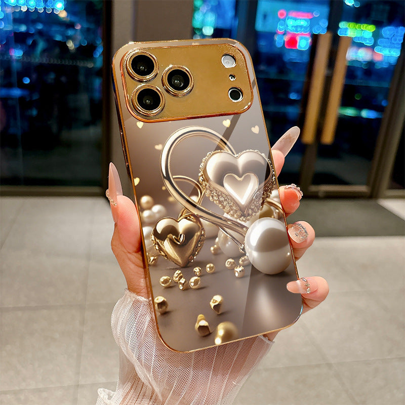 Golden Heart Pearl Pattern Hard Case for iPhone
