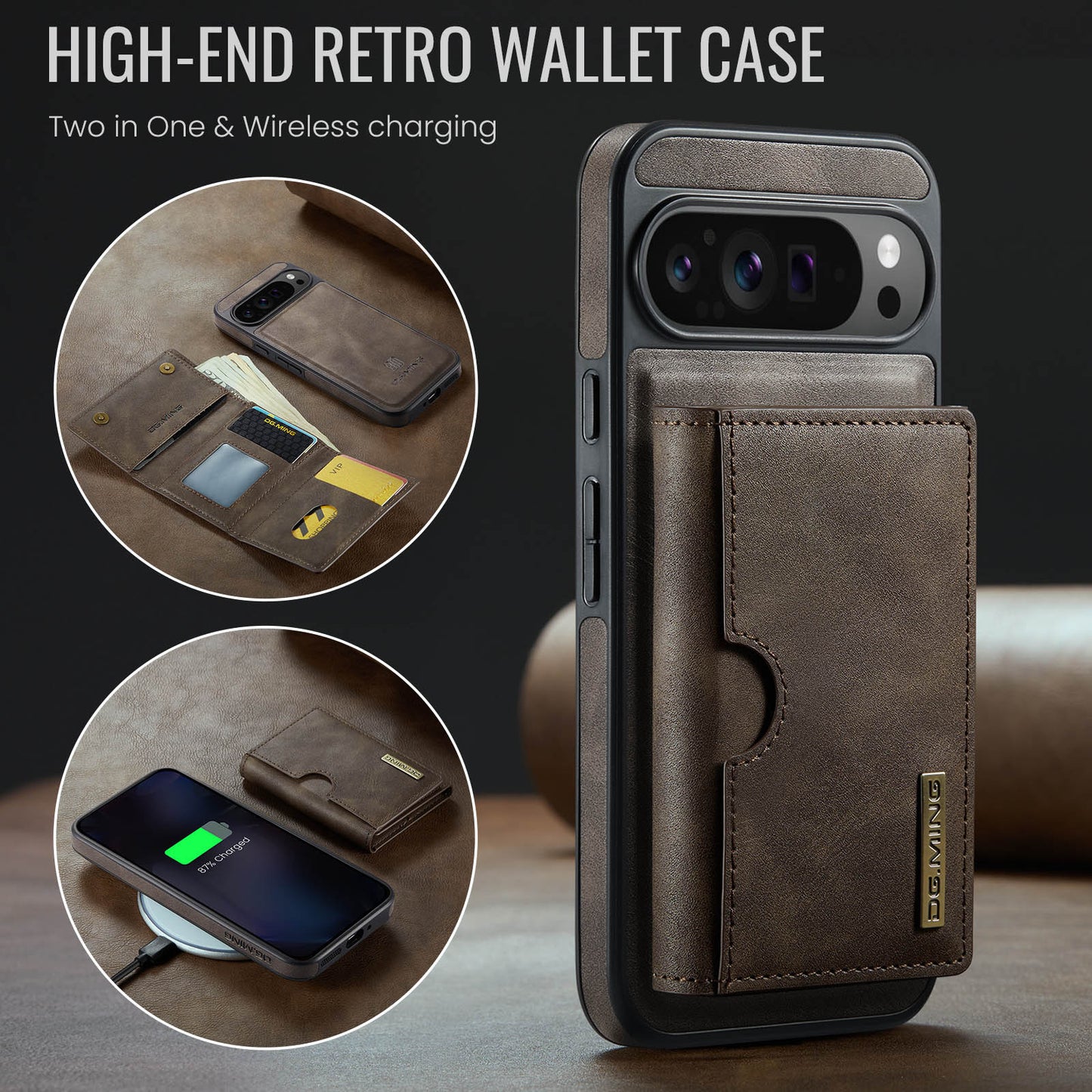 2 in 1 Magnetic Leather Wallet Case for Google Pixel