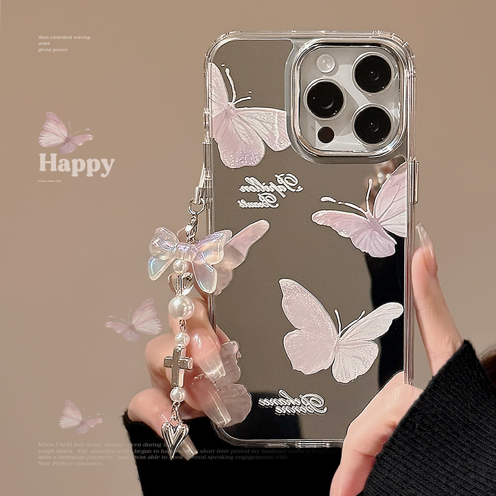 Mirror Butterfly Pendant Hard Case for iPhone