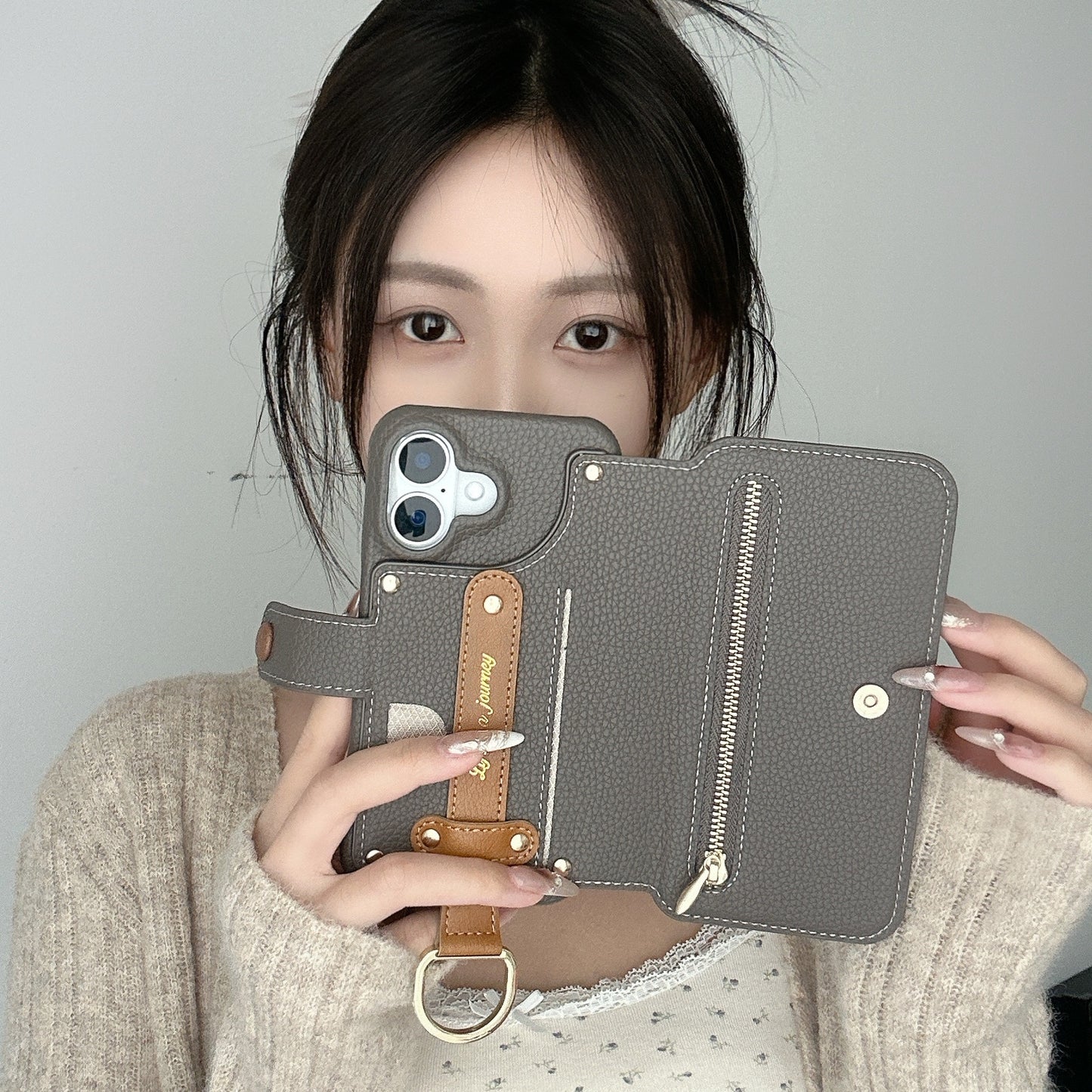 Lychee Grain Leather Wallet Flip Case for iPhone