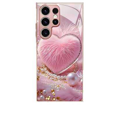 Plush Heart Pearl Pattern Hard Case for Samsung
