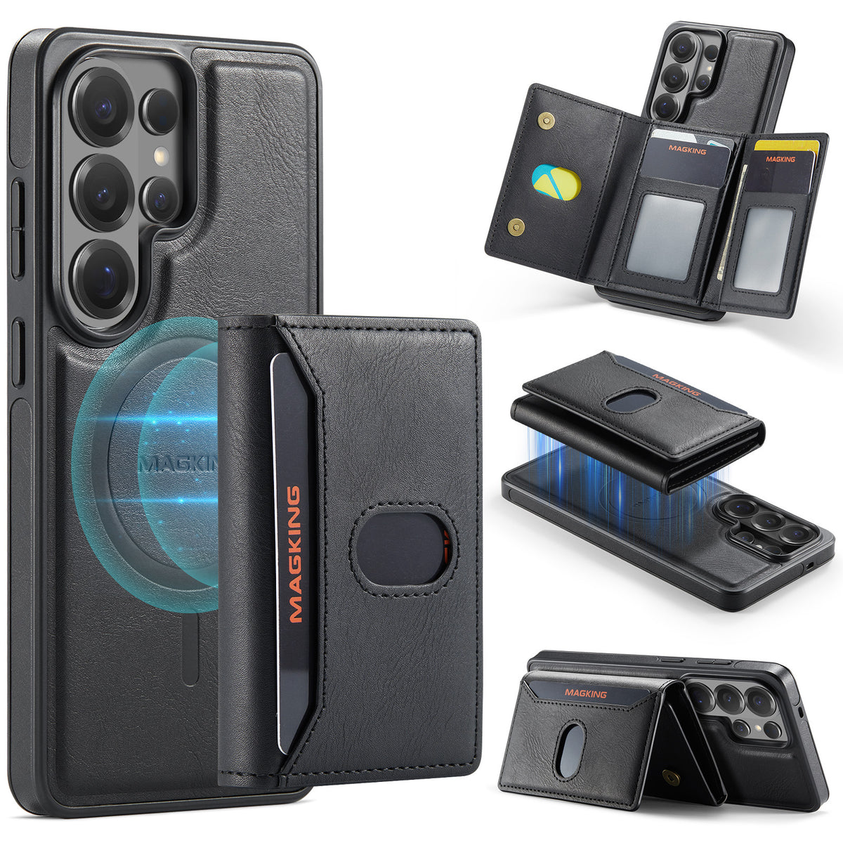 2 in 1 Magnetic Leather Wallet Case for Samsung