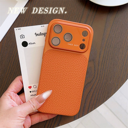 Lens Protection Leather-Textured Case for iPhone