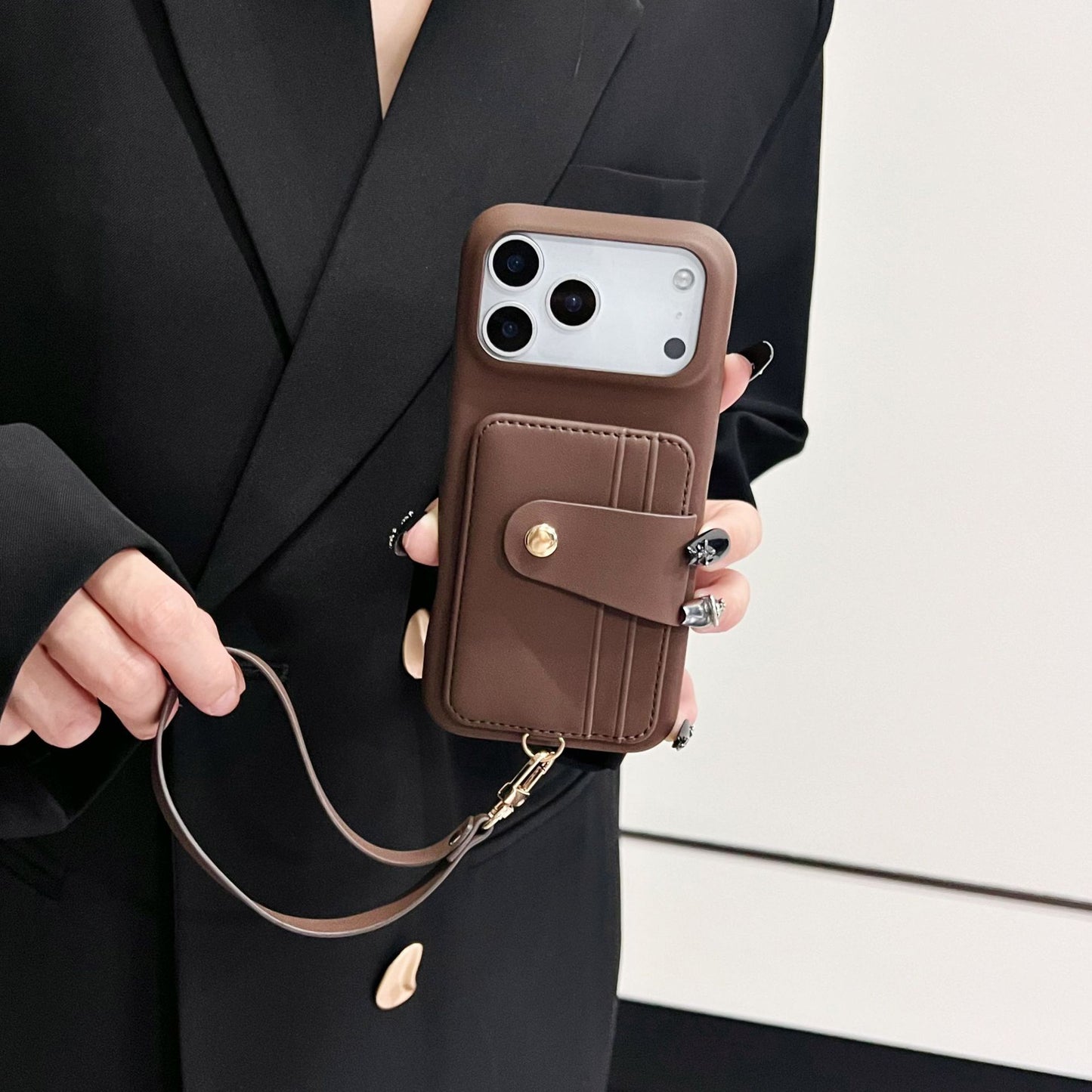 Lanyard Cardbag Leather Case for iPhone