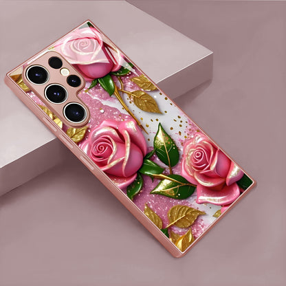 Gold-Pink Rose Pattern Hard Case for Samsung