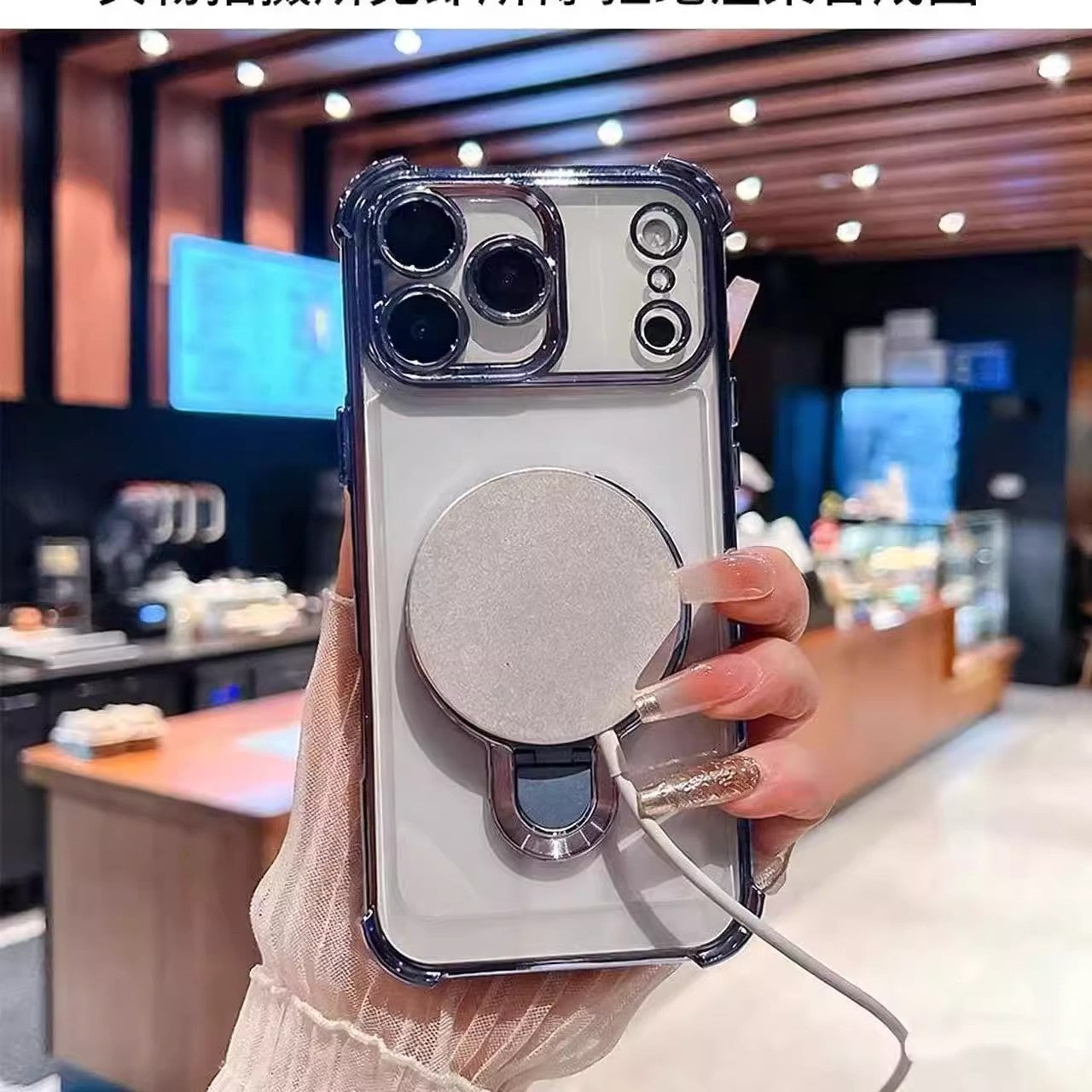 Bracket Shockproof Plating Clear Case for iPhone