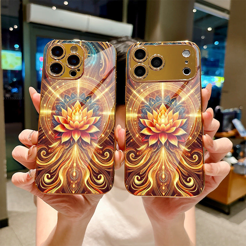 Golden Lotus Pattern Hard Case for iPhone