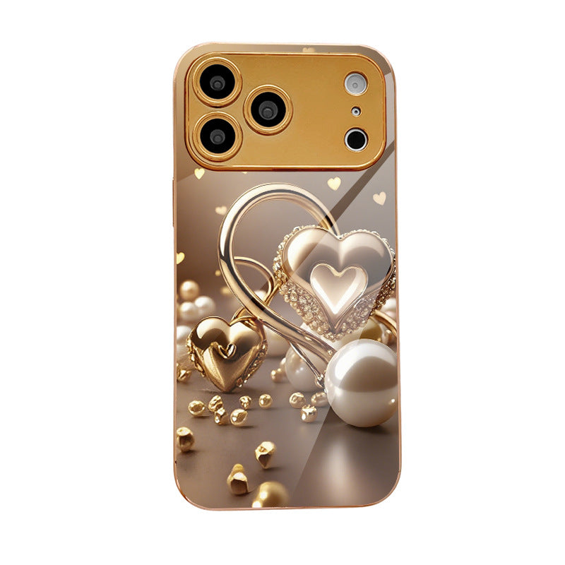 Golden Heart Pearl Pattern Hard Case for iPhone