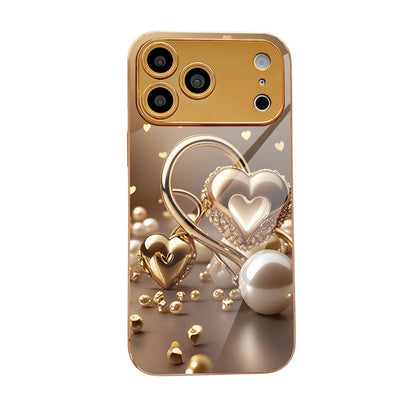 Golden Heart Pearl Pattern Hard Case for iPhone