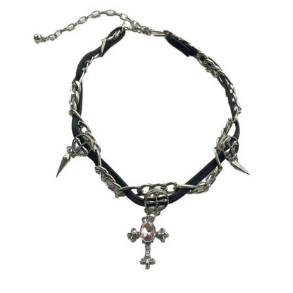 Rivet Cross Leather Necklace