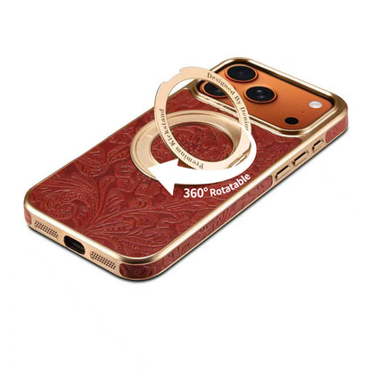 Vintage Floral Leather Kickstand Case for iPhone