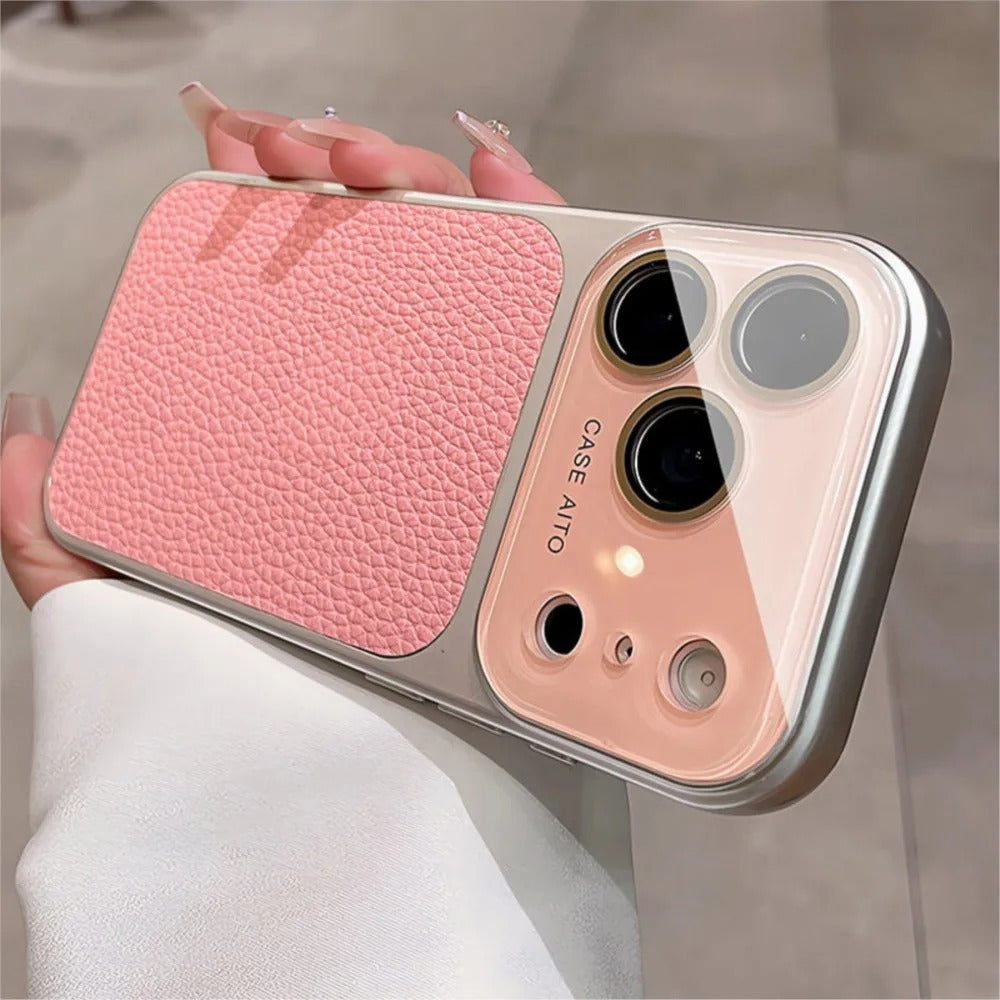 Lens Protection Leather-Textured Case for iPhone