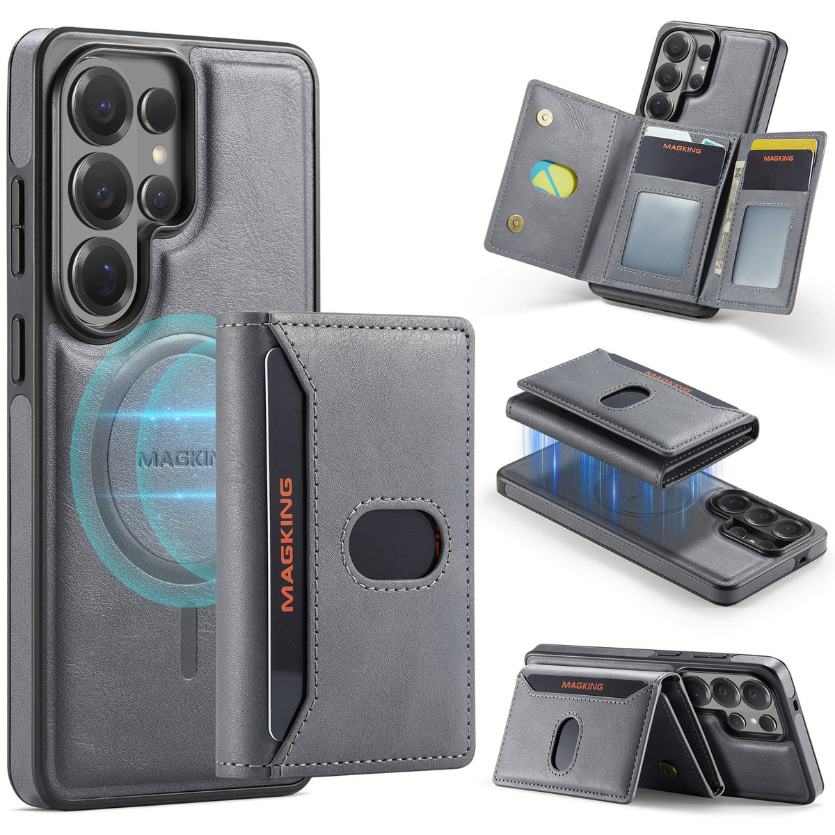 2 in 1 Magnetic Leather Wallet Case for Samsung