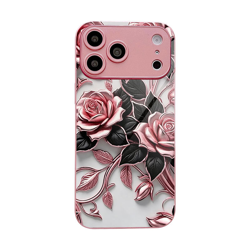 Black-Leaf Rose Pattern Hard Case for iPhone