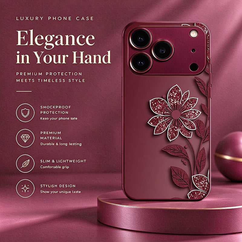 Wine Red Flower Pattern Case for iPhone