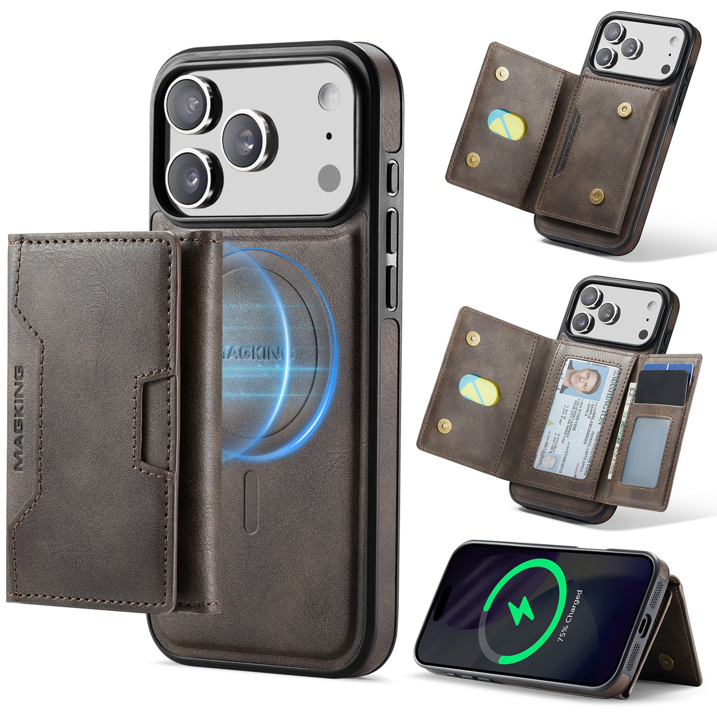 2 in 1 Magnetic Leather Wallet Case for iPhone