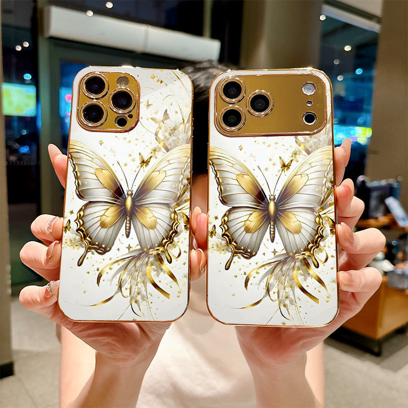 White Gold Butterfly Pattern Hard Case for iPhone
