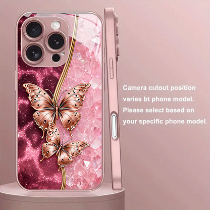 Gilt Pink Butterfly Pattern Hard Case for iPhone