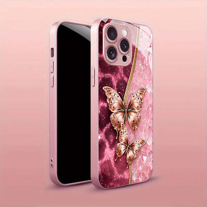 Gilt Pink Butterfly Pattern Hard Case for iPhone