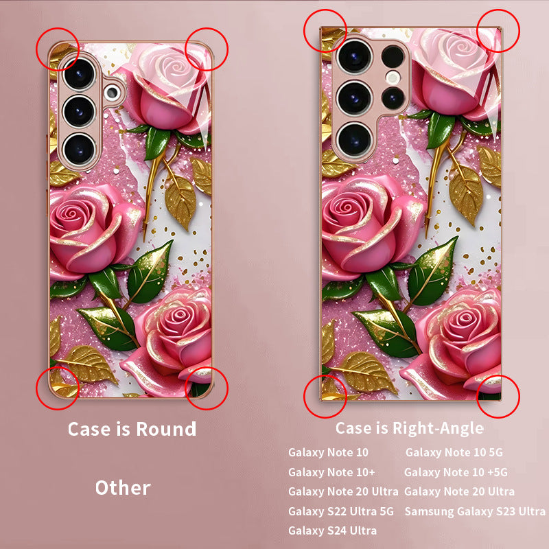 Gold-Pink Rose Pattern Hard Case for Samsung
