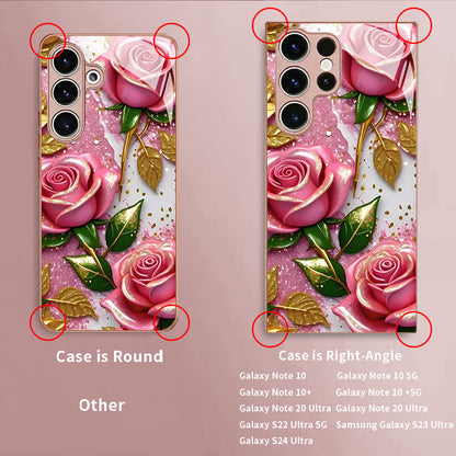 Gold-Pink Rose Pattern Hard Case for Samsung