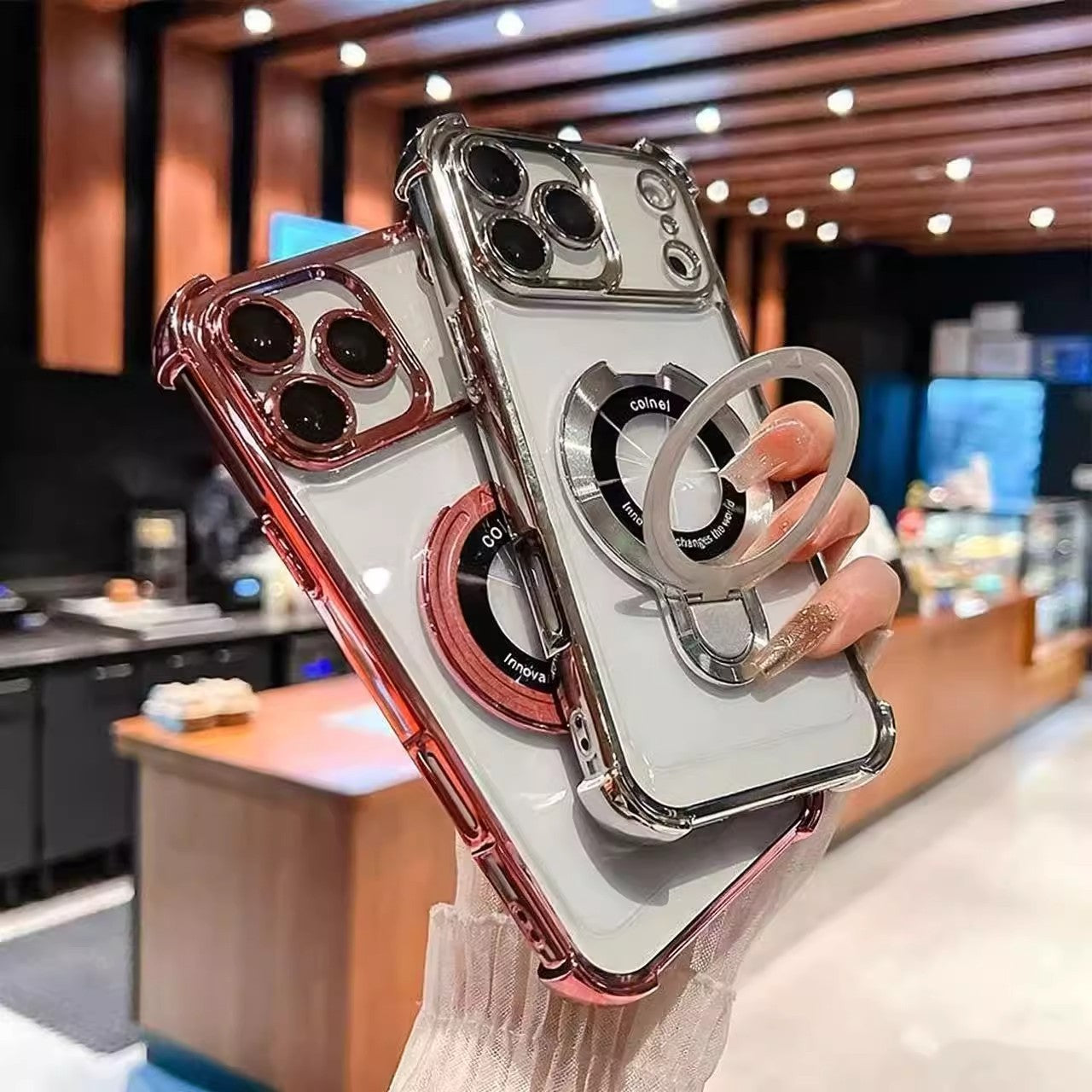 Bracket Shockproof Plating Clear Case for iPhone