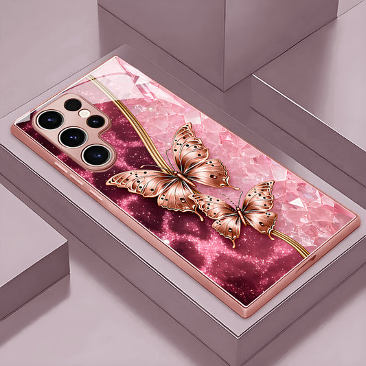 Gilt Pink Butterfly Pattern Hard Case for Samsung