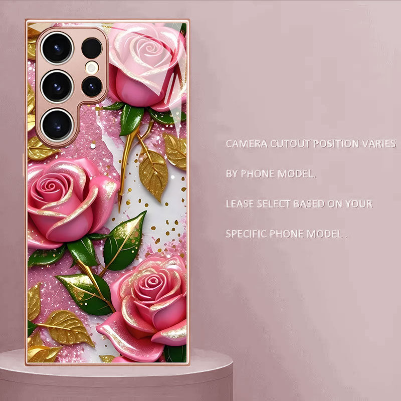 Gold-Pink Rose Pattern Hard Case for Samsung