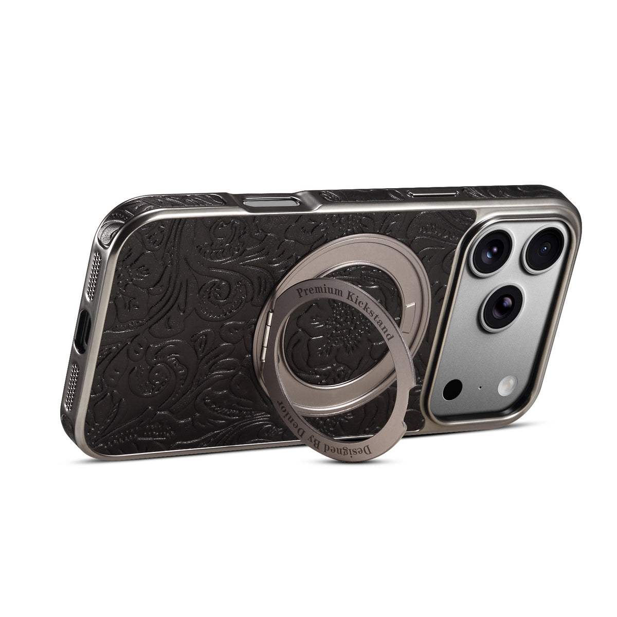 Vintage Floral Leather Kickstand Case for iPhone
