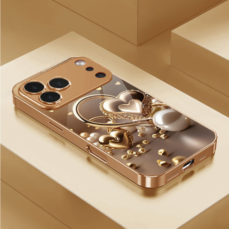 Golden Heart Pearl Pattern Hard Case for iPhone