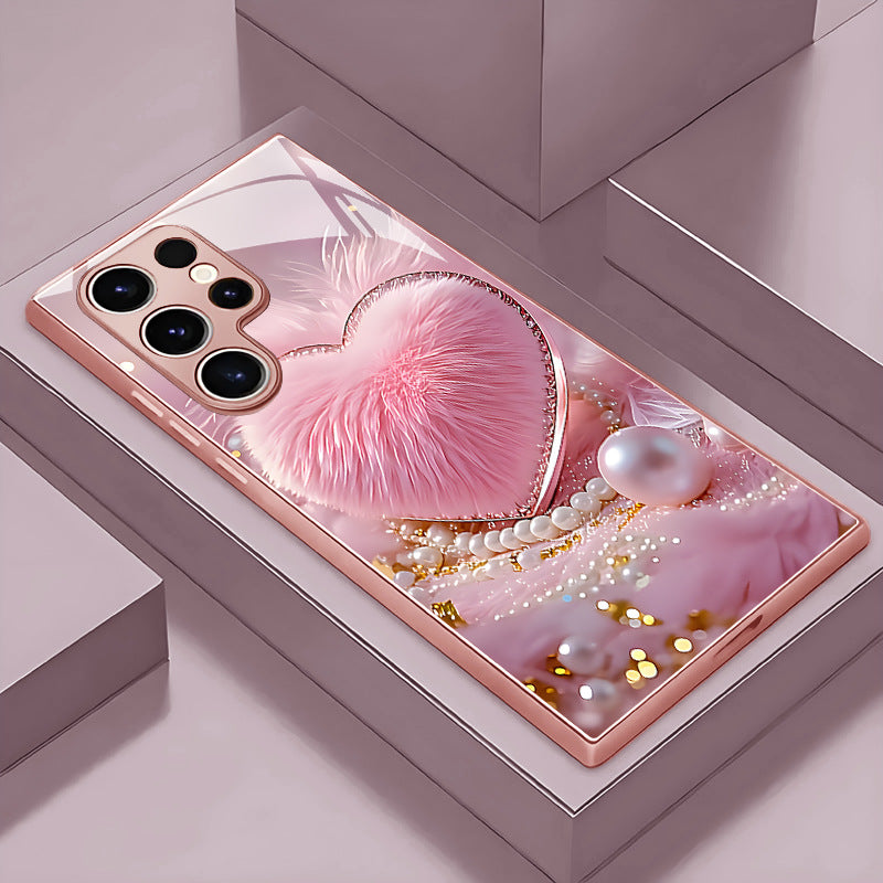 Plush Heart Pearl Pattern Hard Case for Samsung