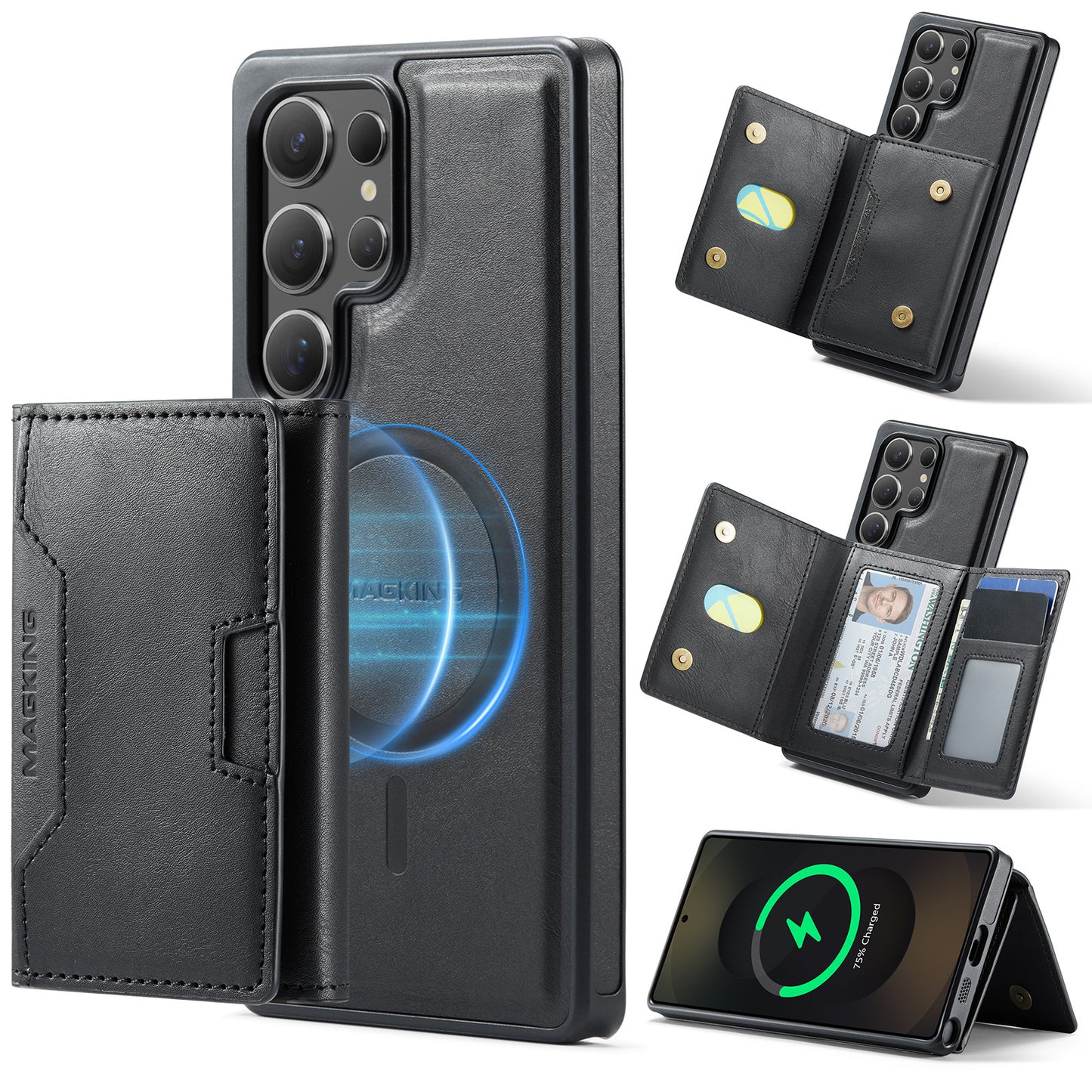 2 in 1 Magnetic Leather Wallet Case for Samsung