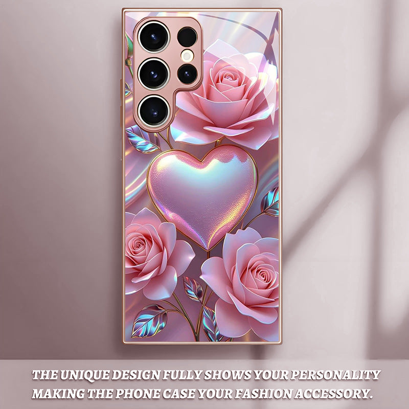 Pink Rose Heart Pattern Hard Case for Samsung