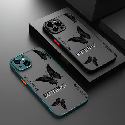 Black Butterfly Translucent Matte Case for iPhone