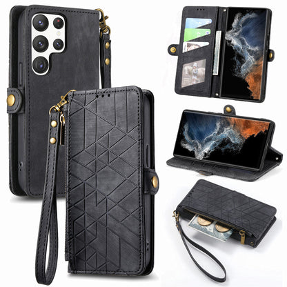 Geometric Textures Tumbled Leather Flip Case for Samsung