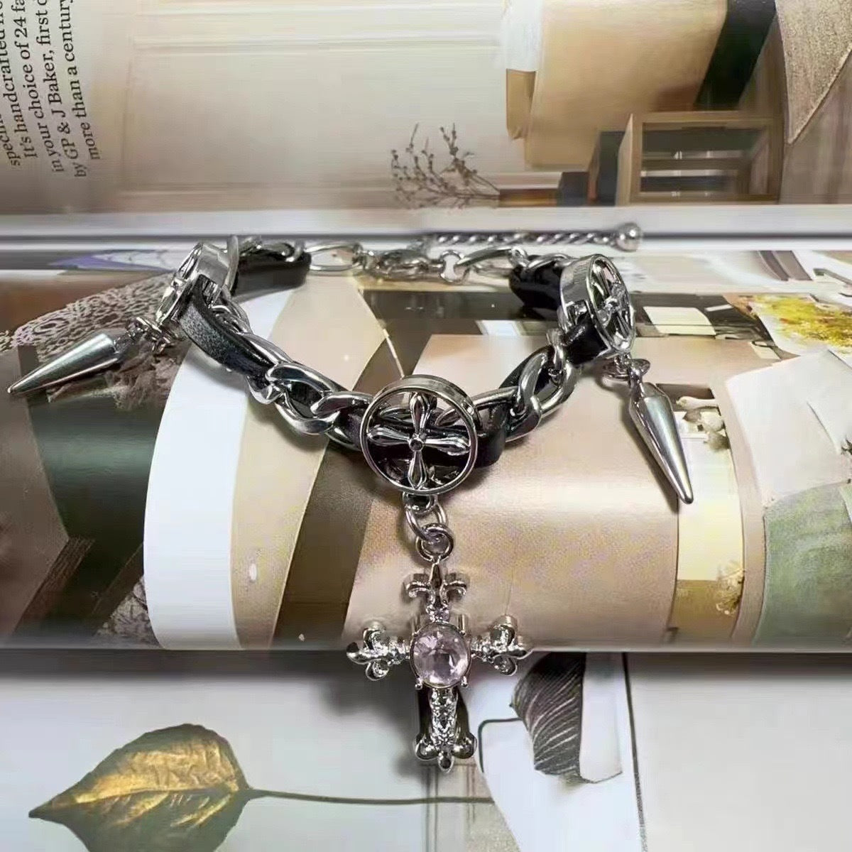 Rivet Cross Leather Necklace