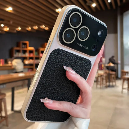 Lens Protection Leather-Textured Case for iPhone