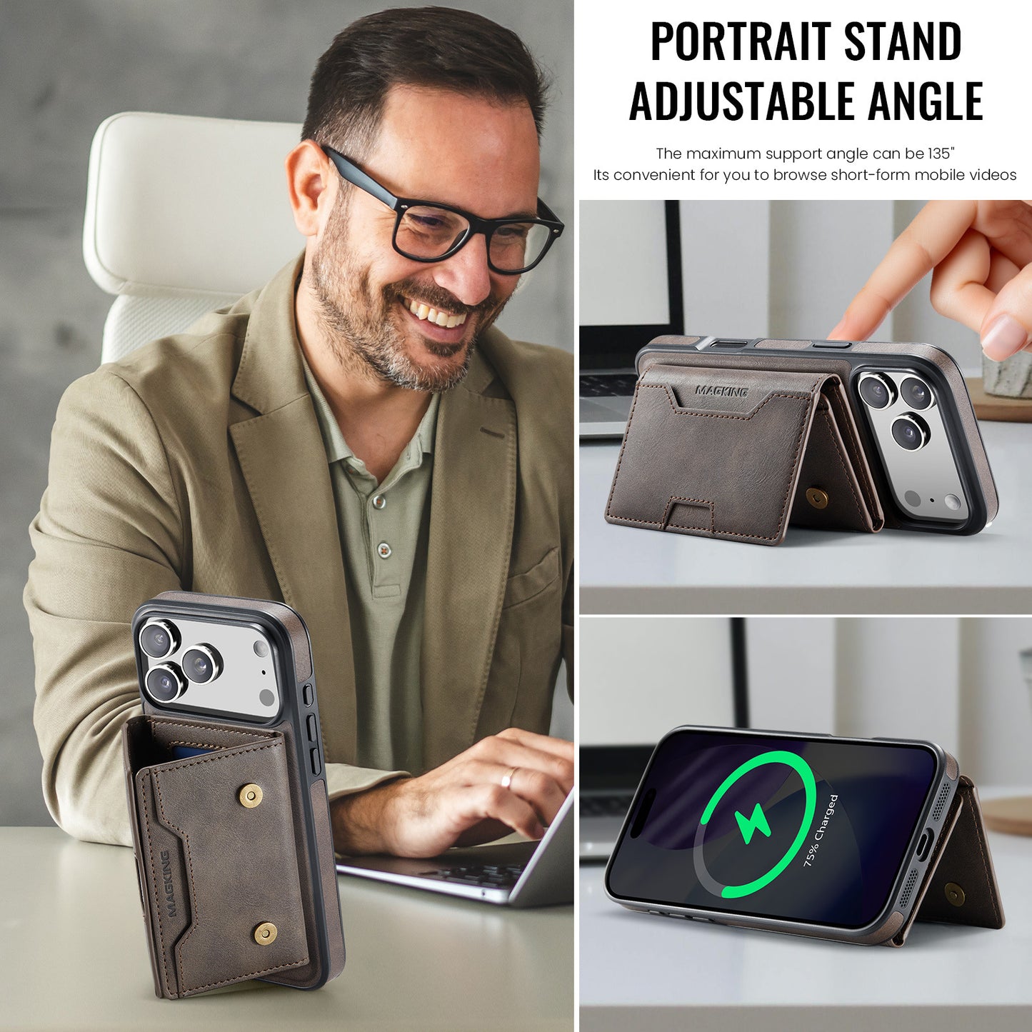 2 in 1 Magnetic Leather Wallet Case for iPhone